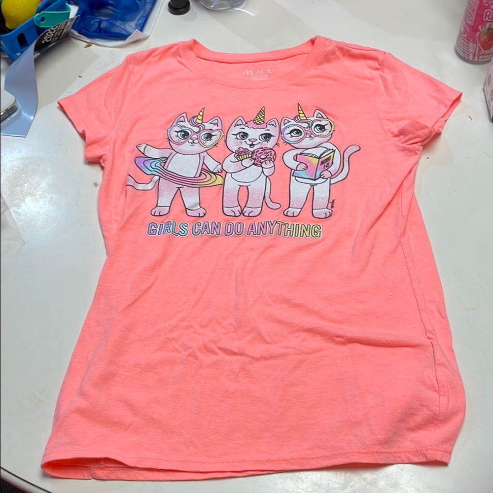Pink Graphic Tee with Cat Design
